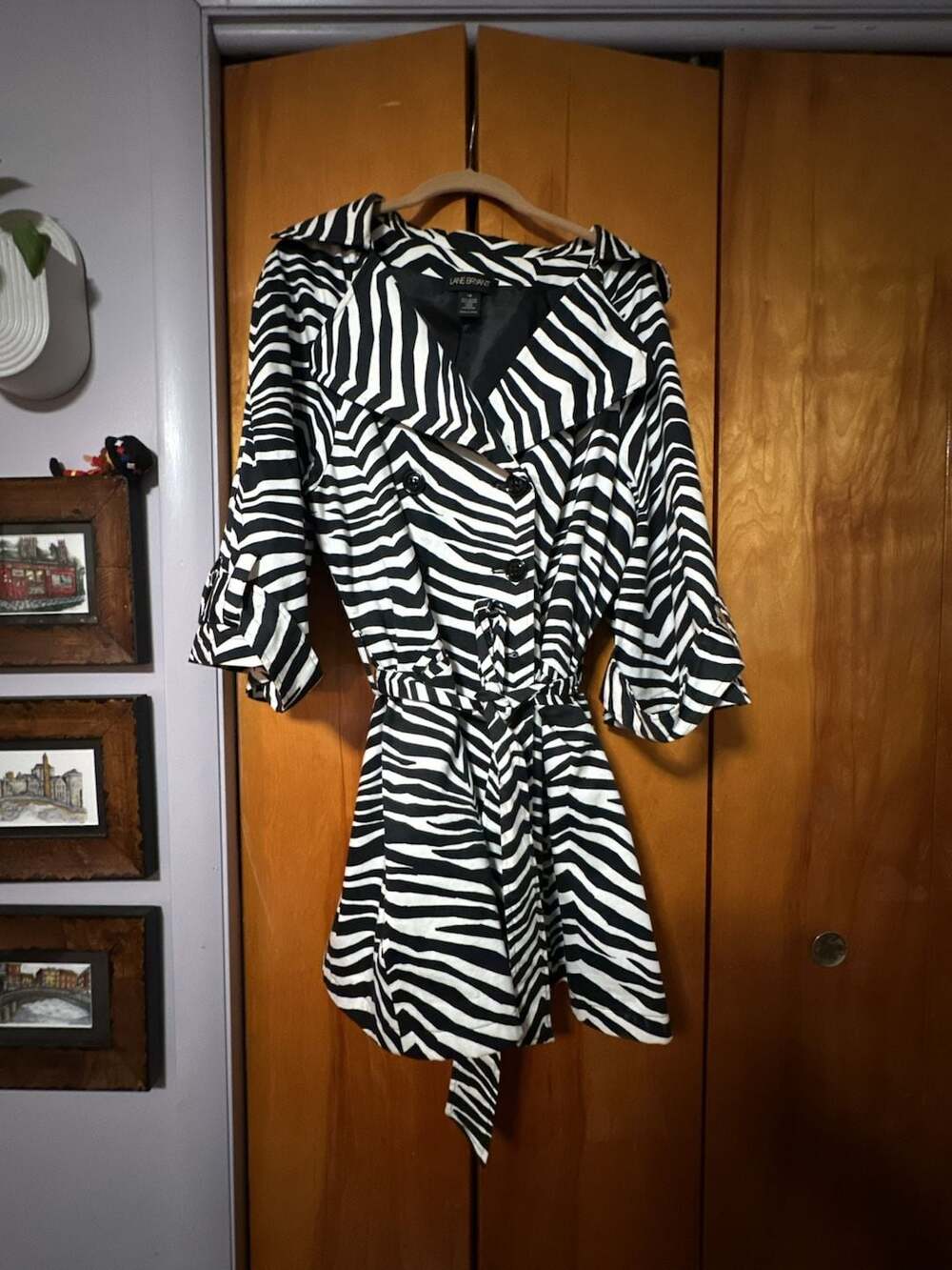 Lane Bryant Zebra Print Trench Coat Size 18 Short Belted